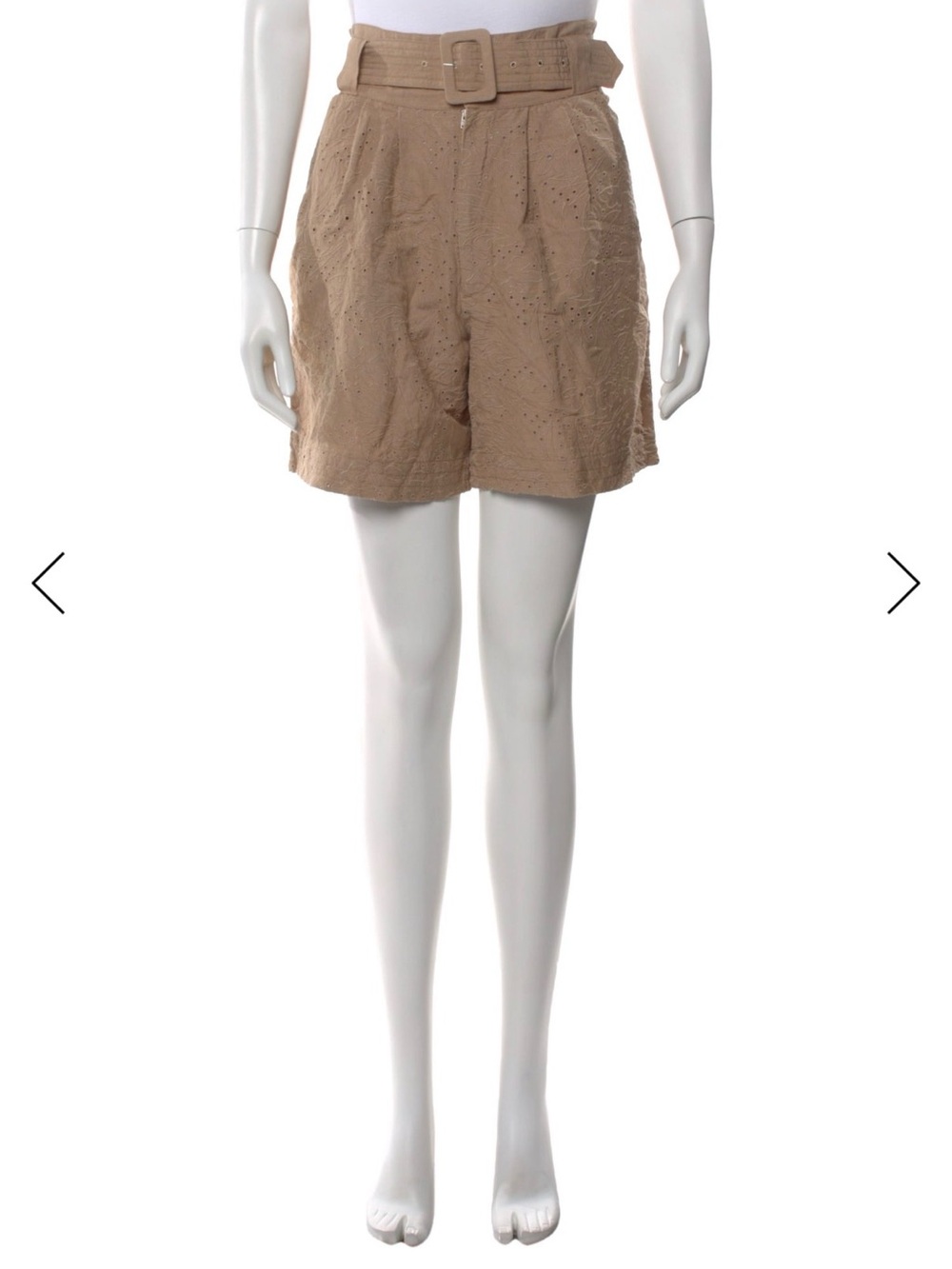 Solid & Striped - High-Waist Eyelet Belted Shorts in Tan - M